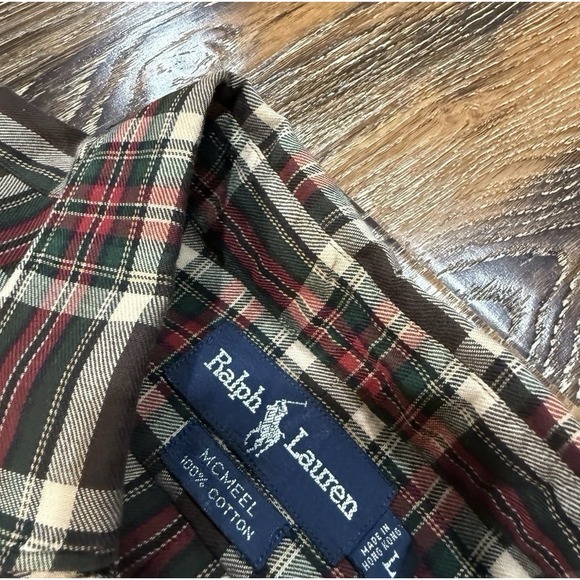2 Vintage Polo Ralph Lauren Shirt McMeel Men's Size L Brown - Green Custom Plaid - Picture 8 of 10